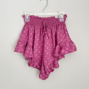 Pink VS Size M Cherry Print Ruffle Flowy Lyocell Pajama Shorts